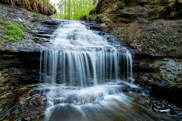 Long exposure of Türisalu waterfall in Estonian nature during springtime