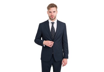 professional man boss in formalwear having well groomed hair isolated on white, success