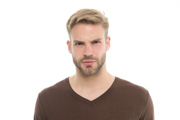 Beard grooming and hair care in hairdresser. Well groomed handsome man. styles of male clothes. Refreshing affect. charismatic man has trendy hairstyle. Guy wear casual outfit. confident bearded guy