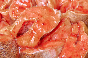 Fresh fish slices with teriyaki sauce for marinade