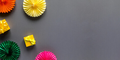 Festive bright composition of paper decorations Birthday, wedding day, mother's day