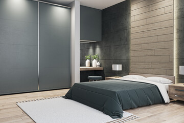 Contemporary bedroom with bed.