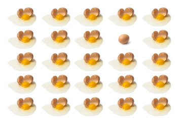 pattern with image of single whole egg and group of broken eggs. minimal concept