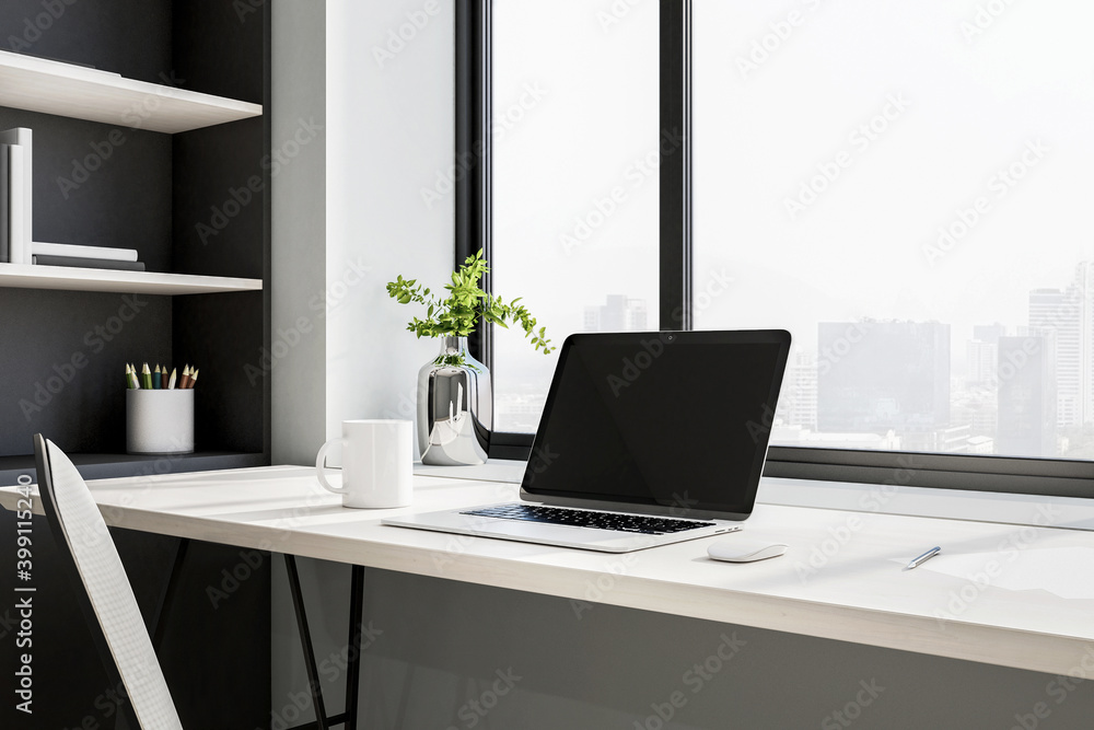 Aufkleber luxury workplace with notebook on table