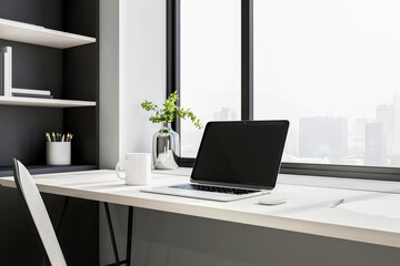 Fototapeta premium Luxury workplace with notebook on table