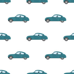 Seamless pattern with blue vintage car. Suitable for paper wrapping, backgrounds, prints and books. Vector.