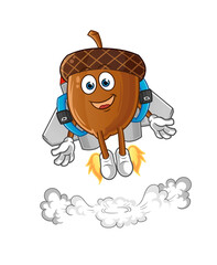 acorn with jetpack mascot. cartoon vector