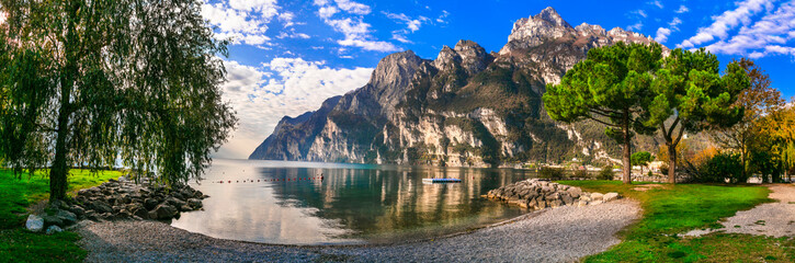 idyllic nature scenery. Wonderful lake Lago di Garda. Riva del Grada. Northern Italy,Trento