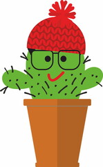 cute cactus in a knitted hat in a ceramic pot