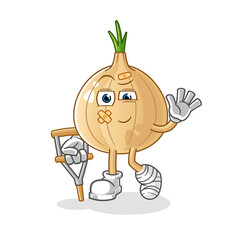 garlic sick with limping stick character. cartoon mascot vector