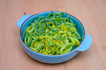 raw leek cut into pieces in a bowl