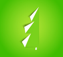 Christmas tree cut out of green and white paper. Design for holiday cards. Modern abstract xmas. Glossy element vector illustration.