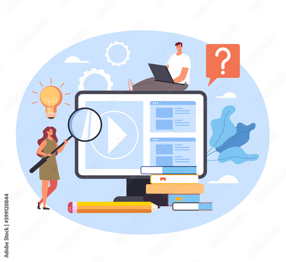 Wall mural online web internet education learning class video tutorials. vector concept flat graphic simple ill