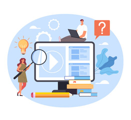 Online web internet education learning class video tutorials. Vector concept flat graphic simple illustration