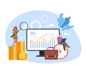 Analytics and data seo optimization analyzing wireframe research. Vector concept flat graphic simple illustration