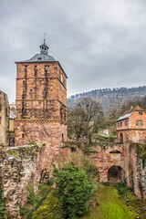 Obraz premium External view of Ancient medieval Heidelberg Castle (Heidelberger Schloss). Heidelberg Castle - famous tourist destination, most important Renaissance structures north of Alps. Heidelberg, Germany.