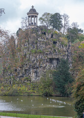Fototapeta na wymiar Paris, France - 12 12 2020: View of the Temple of the Sibyl in the belvedere Island