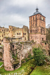 Fototapeta premium External view of Ancient medieval Heidelberg Castle (Heidelberger Schloss). Heidelberg Castle - famous tourist destination, most important Renaissance structures north of Alps. Heidelberg, Germany.