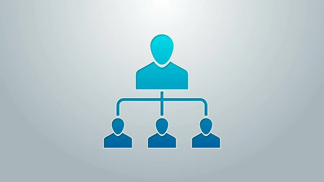 Blue line Referral marketing icon isolated on grey background. Network marketing, business partnership, referral program strategy. 4K Video motion graphic animation