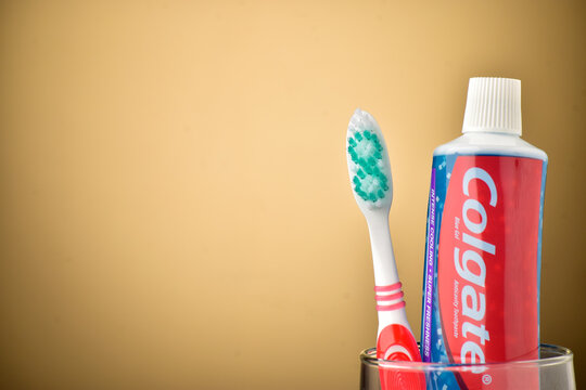 Colgate Toothpaste and tooth Brush With Copy space