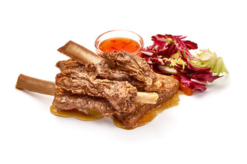 Cooked pork ribs, isolated on white background