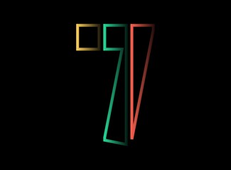 7 number vector desing, font logo. Red, green, yellow color on black background. For social media,design elements, creative poster, web template and more