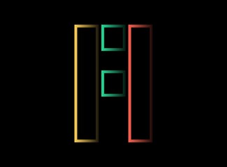 A letter vector desing,  font logo. Red, green, yellow color on black background. For social media,design elements, creative poster, web template and more