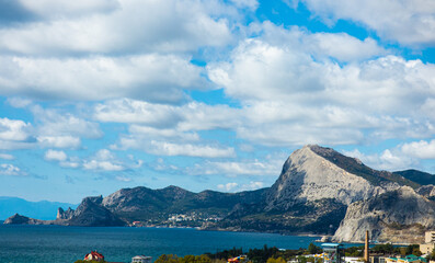 Naklejka premium Seascape rock, beach and sea. Travel and Leisure.