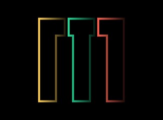 M letter vector desing,  font logo. Red, green, yellow color on black background. For social media,design elements, creative poster, web template and more