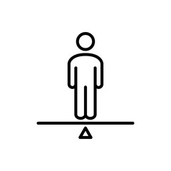 Logotipo hombre en equilibrio en balanza con lineas en color negro - obrazy, fototapety, plakaty