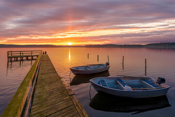 Boats moored on the lake, Skanderborg, Jutland, Denmark.