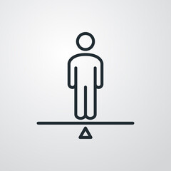 Logotipo hombre en equilibrio en balanza con lineas en fondo gris - obrazy, fototapety, plakaty
