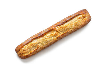 Top view of a freshly baked rustic baguette
