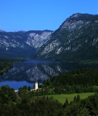Lake Bohinj in Slovenia. Beautiful look out while hiking