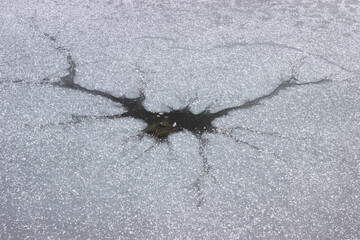 Ice on the lake, crack