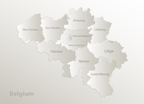 Belgium map, administrative division, separates regions and names individual region, card paper 3D natural vector