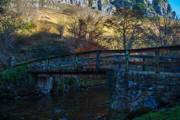 bridge over the Ason River. Valles Pasiegos, Cantabria. Spain 