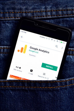 Delhi, india, May 13, 2019: goolge analytics on mobile phone, play store apps