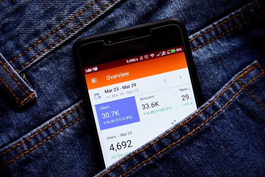 Delhi, india, May 13, 2019: goolge analytics on mobile phone, play store apps