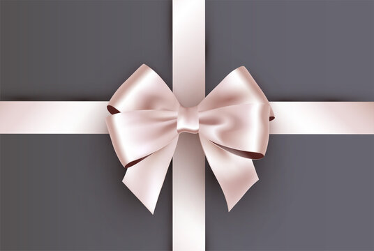 Shiny Ivory White Satin Ribbon On Gray Background. Vector