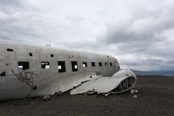 Solheimasandur plane wreck view. South Iceland landmark