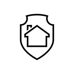 Obraz premium Símbolo seguro del hogar. Logotipo escudo con casa con lineas en color negro