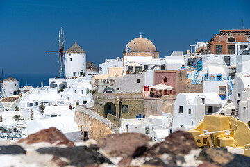 Architecture and landscape of the Santorini island., famous luxury travel vacation getaway. Oia...