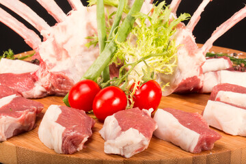 raw meat and vegetables