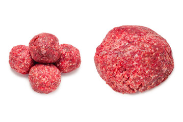Raw meat balls isolated on white background.