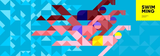 Foto op Canvas Vector illustration. Background pattern for a swimming sports event. Abstract, background patterns, triangular mosaics, stylized polygonal images, geometric backgrounds, large width. © Molibdenis-Studio