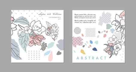 Collection of creative universal floral  artistic cards. Trendy Graphic Design for banner, poster, card, cover, invitation, placard, brochure, flyer. Vector