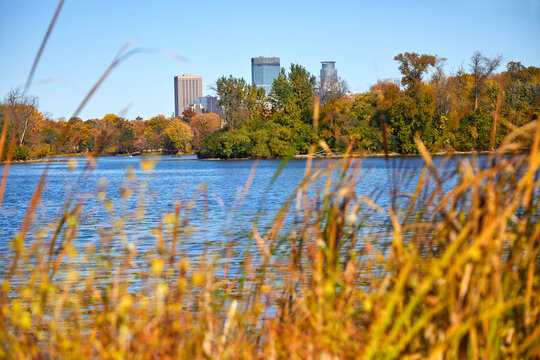 Minneapolis City Skyline With Lake Of The Isles In The Foreground In Fall