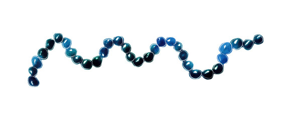 Hand painted watercolor blue beads isolated on white background. Watercolor beads border.