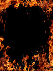 Texture of real fire flames and sparks isolated on black background